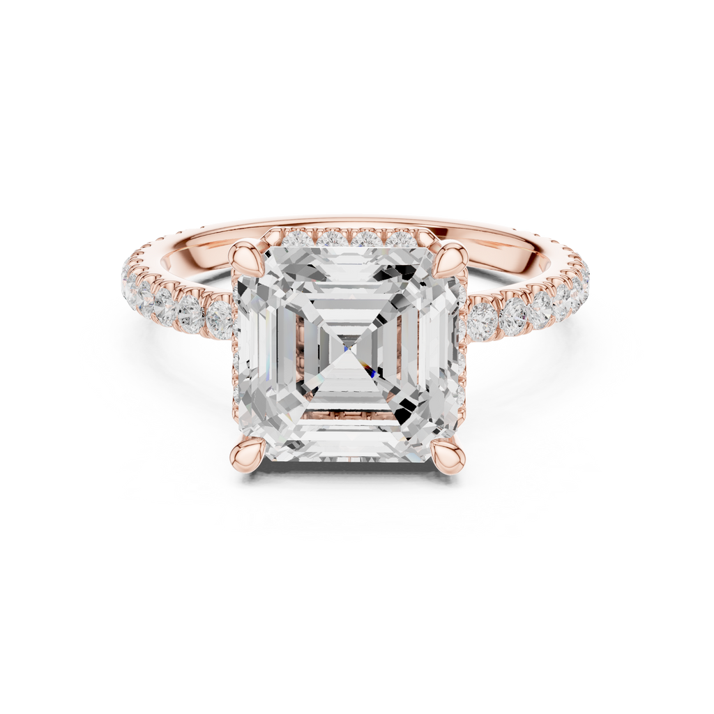 3.50 CT Asscher Cut Hidden Halo Diamond Engagement Ring with Pavé Band