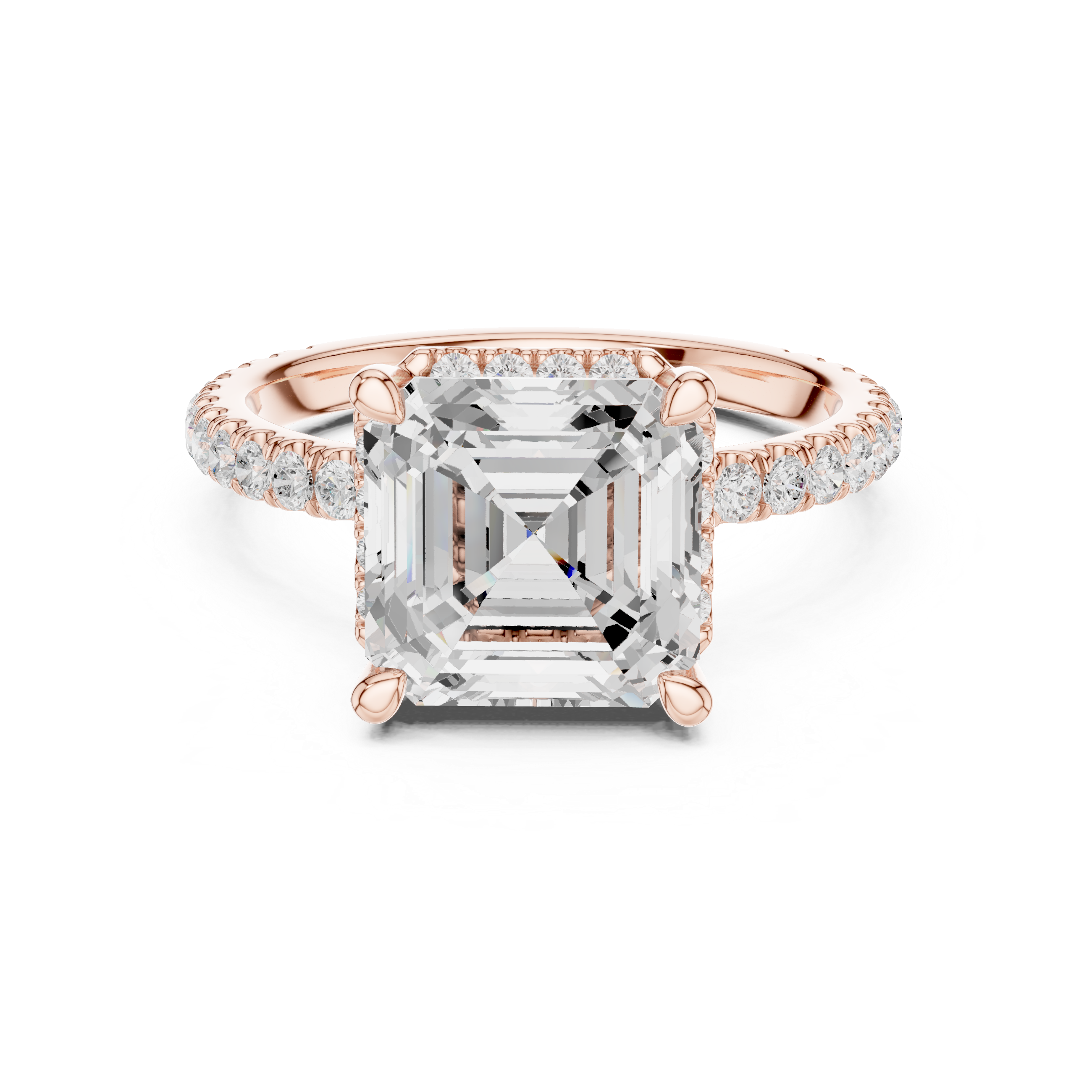 3.50 CT Asscher Cut Hidden Halo Diamond Engagement Ring with Pavé Band