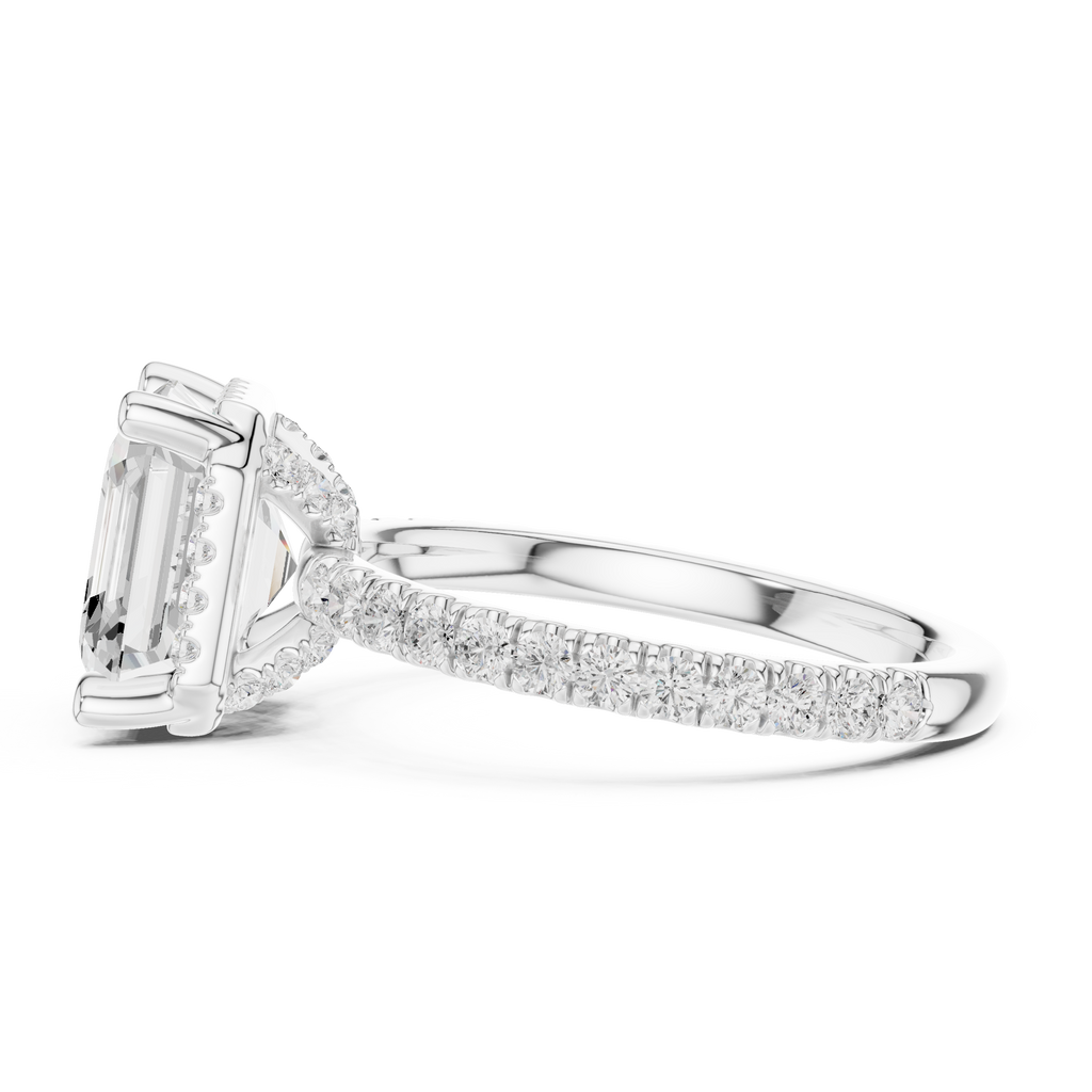 3.50 CT Asscher Cut Hidden Halo Diamond Engagement Ring with Pavé Band