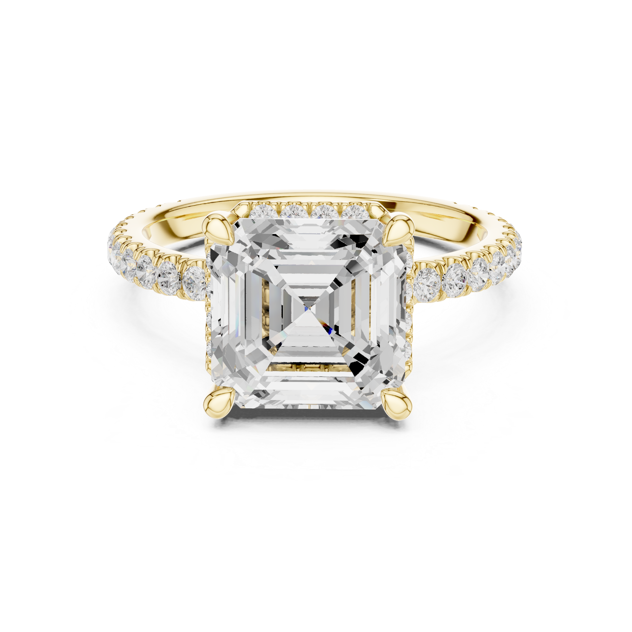 3.50 CT Asscher Cut Hidden Halo Diamond Engagement Ring with Pavé Band