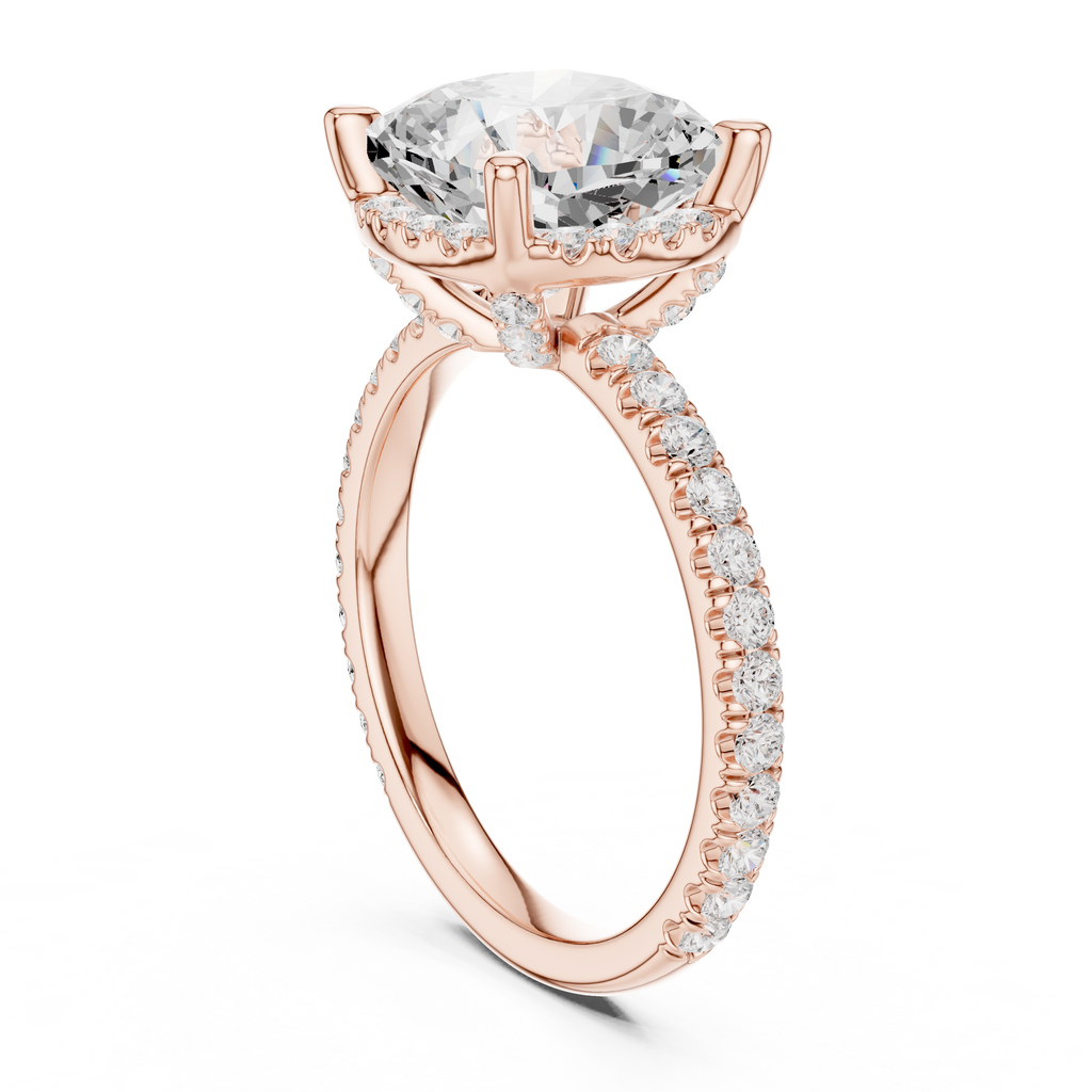 3.50 CT Cushion Cut Hidden Halo Diamond Engagement Ring with Pavé Band