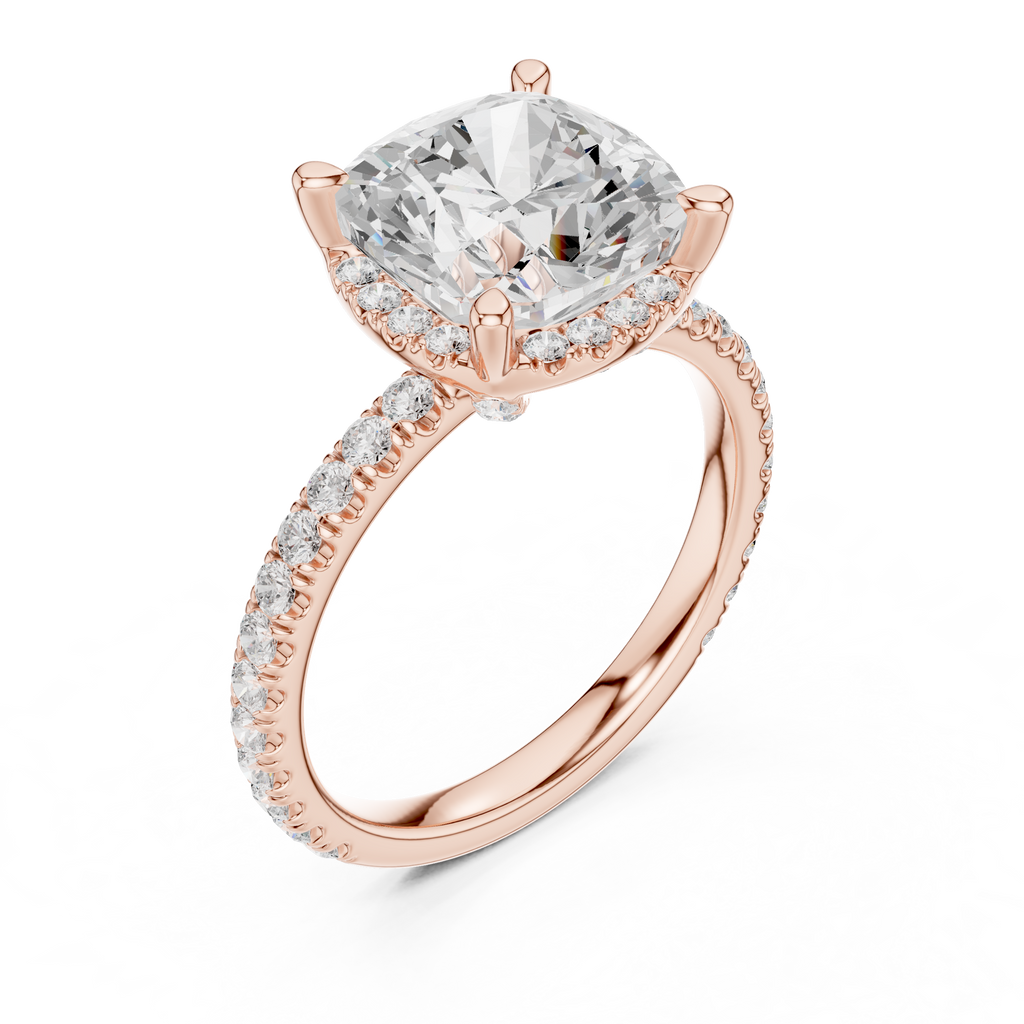 3.50 CT Cushion Cut Hidden Halo Diamond Engagement Ring with Pavé Band