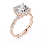 3.50 CT Cushion Cut Hidden Halo Diamond Engagement Ring with Pavé Band