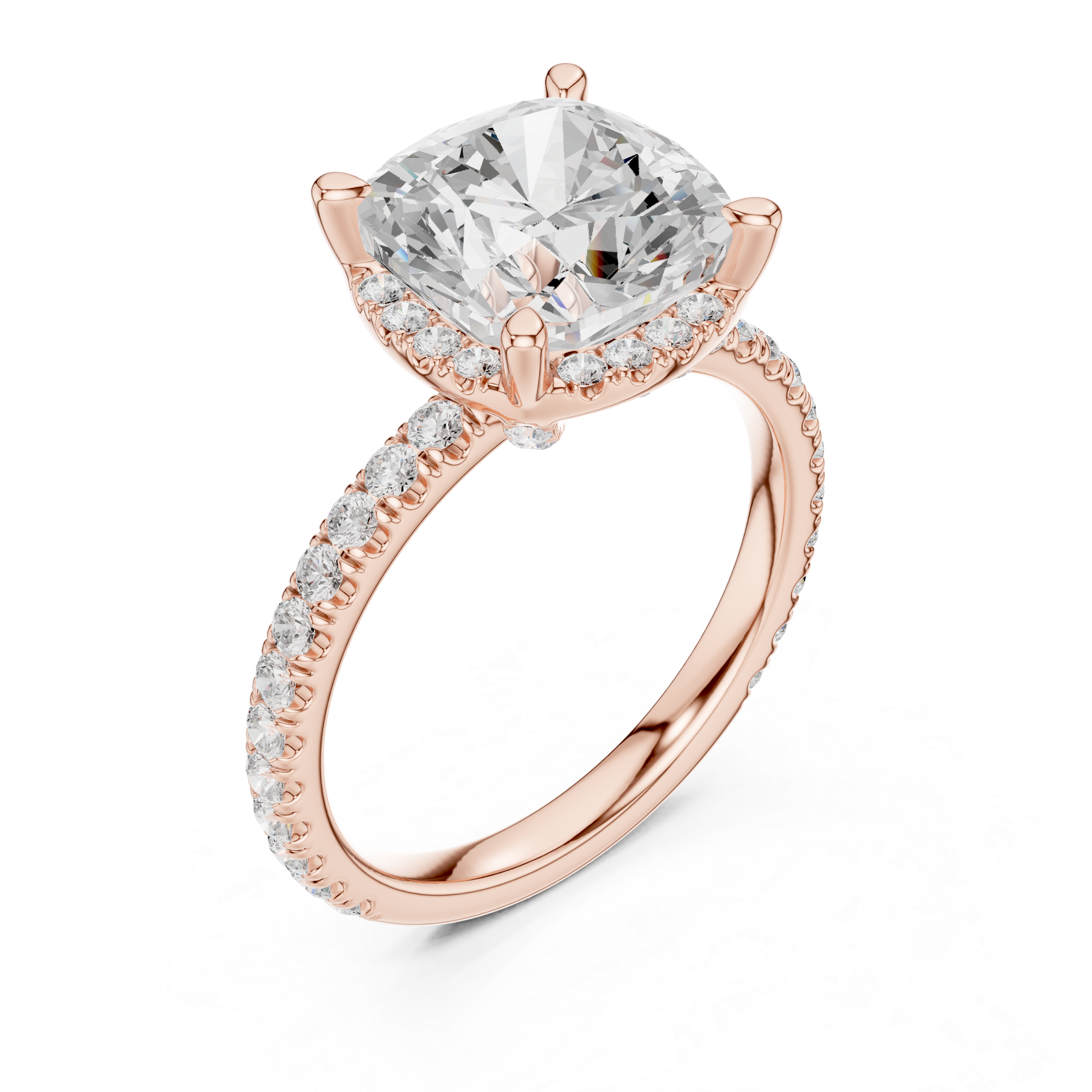 3.50 CT Cushion Cut Hidden Halo Diamond Engagement Ring with Pavé Band