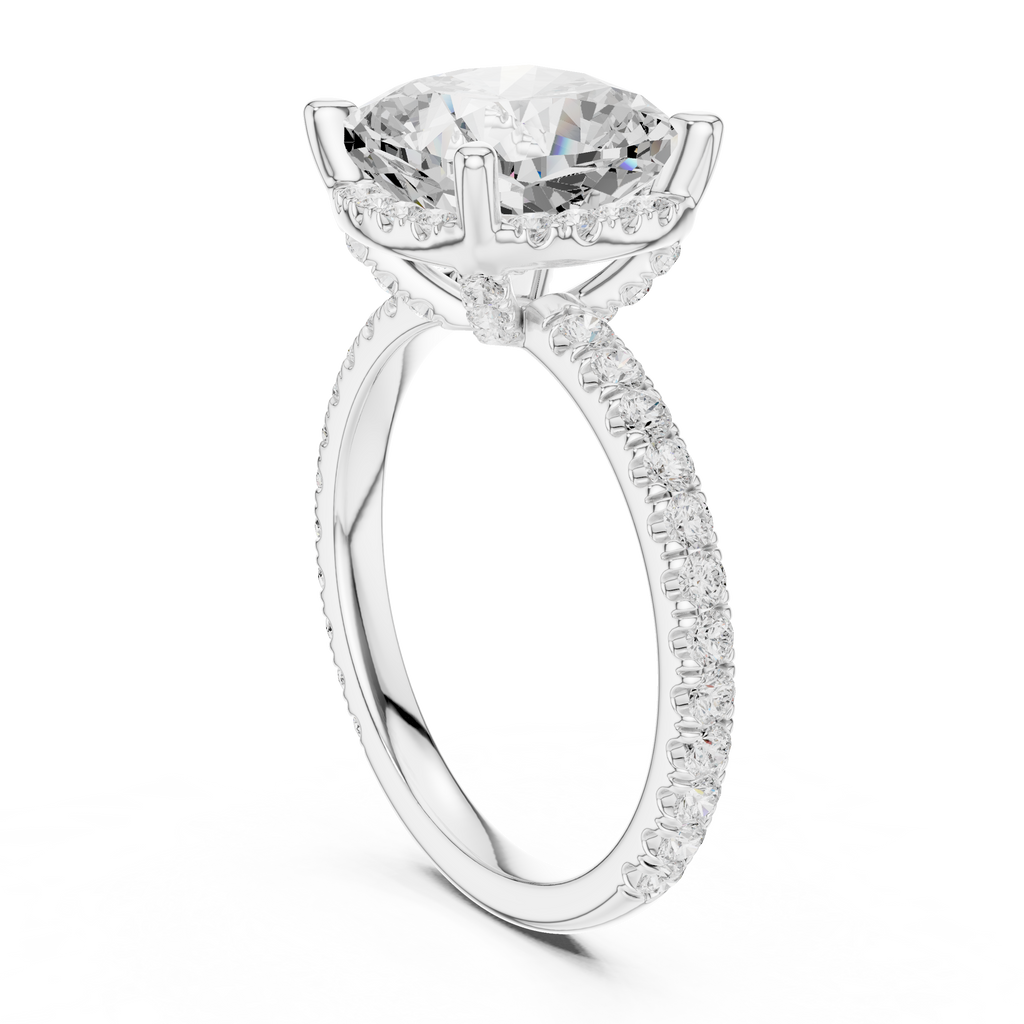 3.50 CT Cushion Cut Hidden Halo Diamond Engagement Ring with Pavé Band