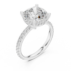 3.50 CT Cushion Cut Hidden Halo Diamond Engagement Ring with Pavé Band