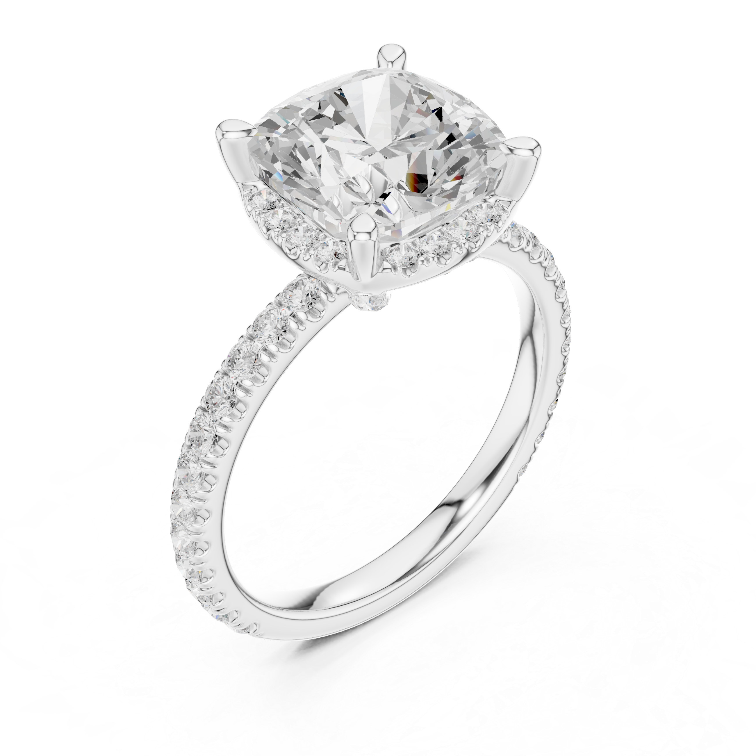 3.50 CT Cushion Cut Hidden Halo Diamond Engagement Ring with Pavé Band