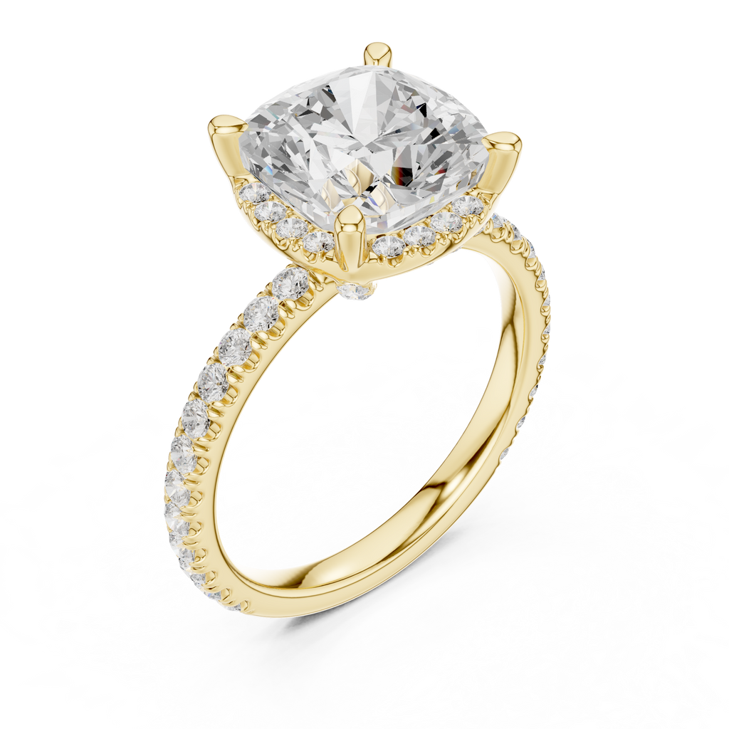 3.50 CT Cushion Cut Hidden Halo Diamond Engagement Ring with Pavé Band
