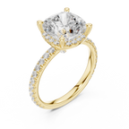 3.50 CT Cushion Cut Hidden Halo Diamond Engagement Ring with Pavé Band