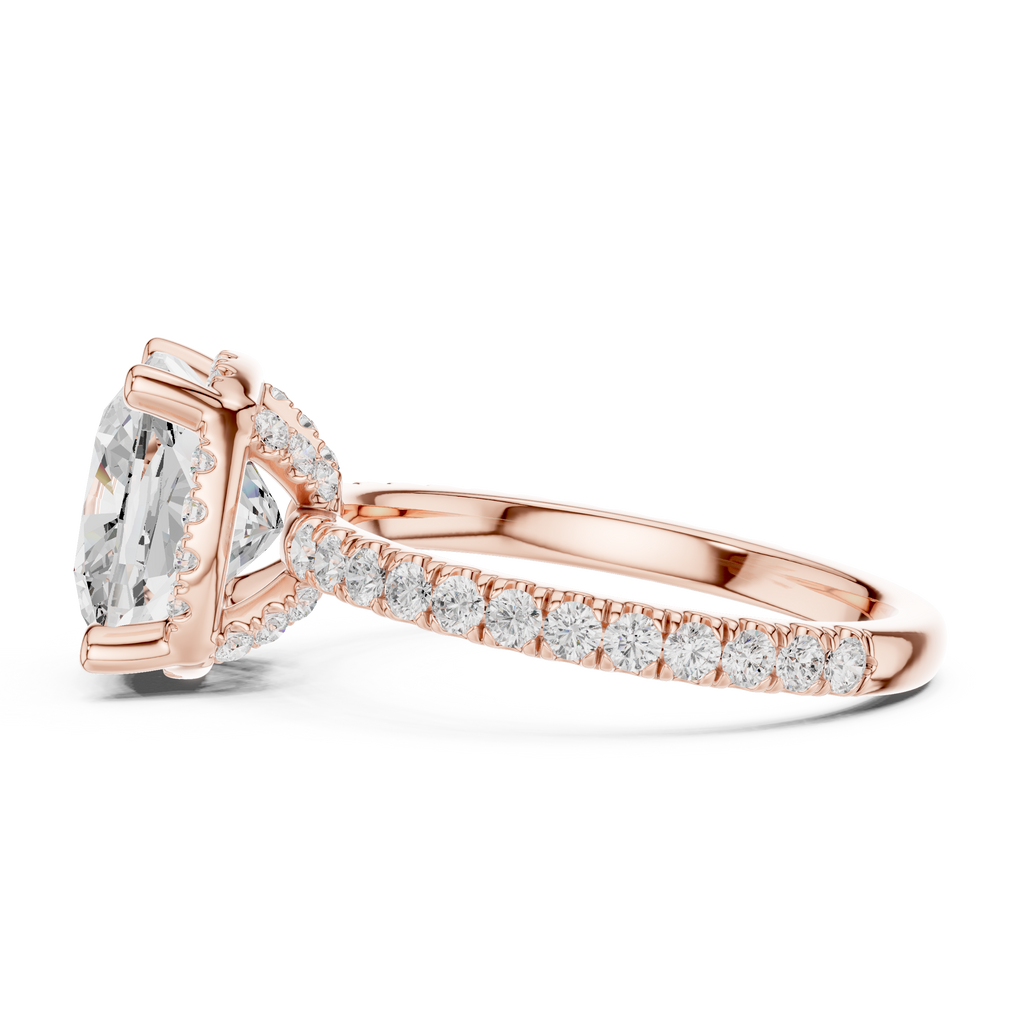 3.50 CT Cushion Cut Hidden Halo Diamond Engagement Ring with Pavé Band