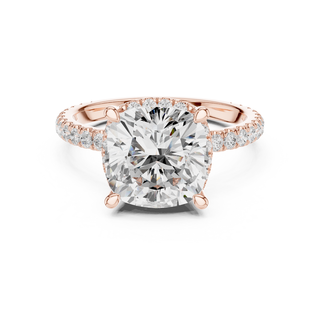 3.50 CT Cushion Cut Hidden Halo Diamond Engagement Ring with Pavé Band