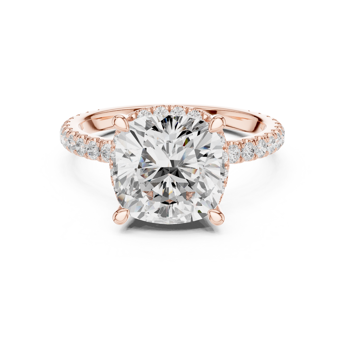 Cushion Cut Hidden Halo Diamond Engagement Ring with Pavé Band – view 5 of 12, lab grown diamond band | Jewelix Atelier