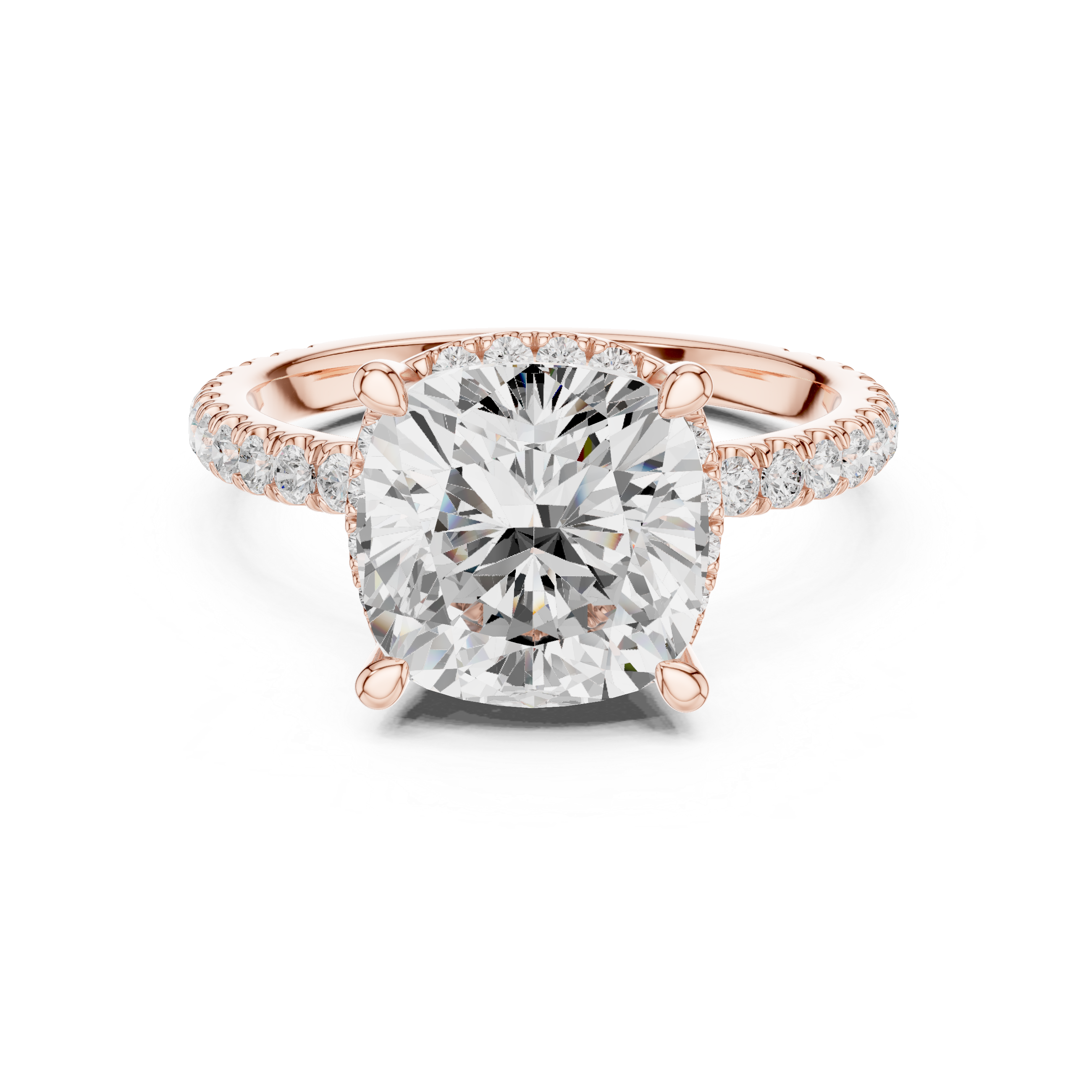 3.50 CT Cushion Cut Hidden Halo Diamond Engagement Ring with Pavé Band