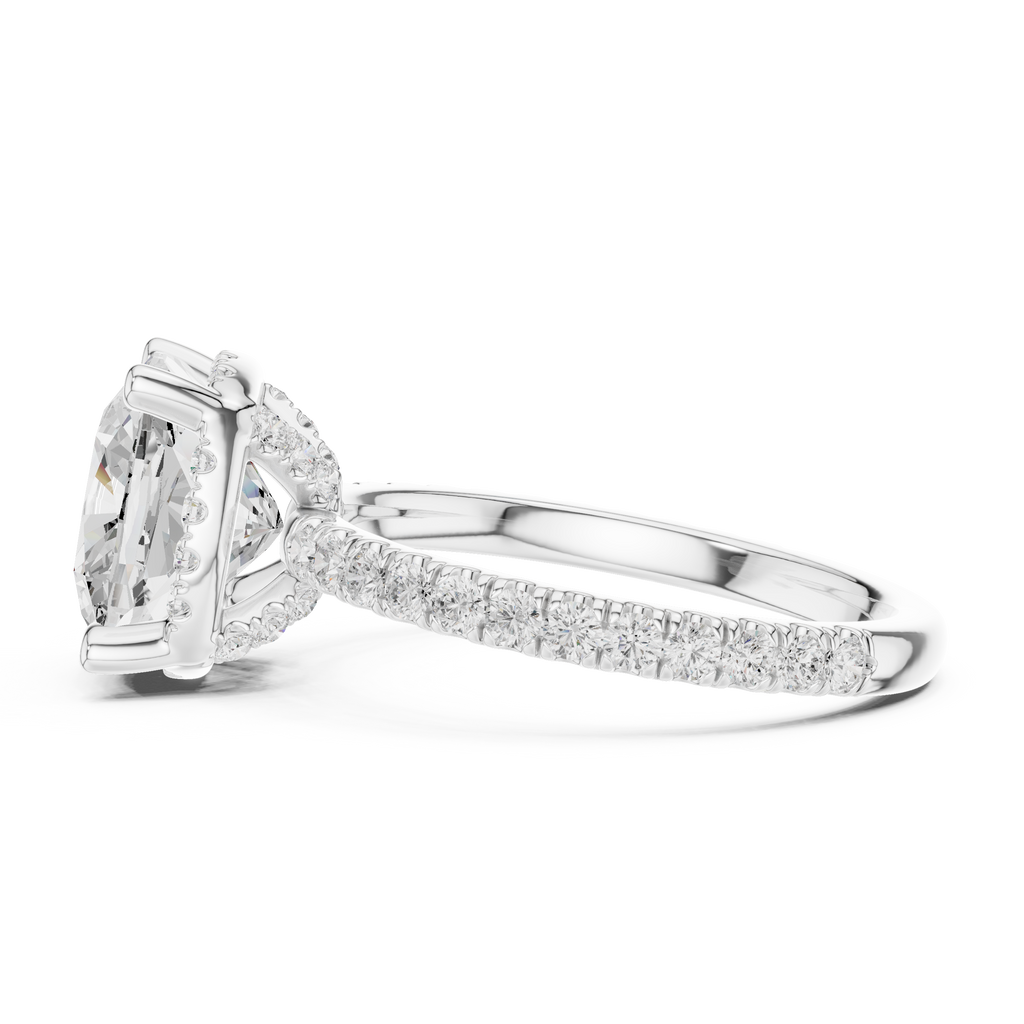3.50 CT Cushion Cut Hidden Halo Diamond Engagement Ring with Pavé Band