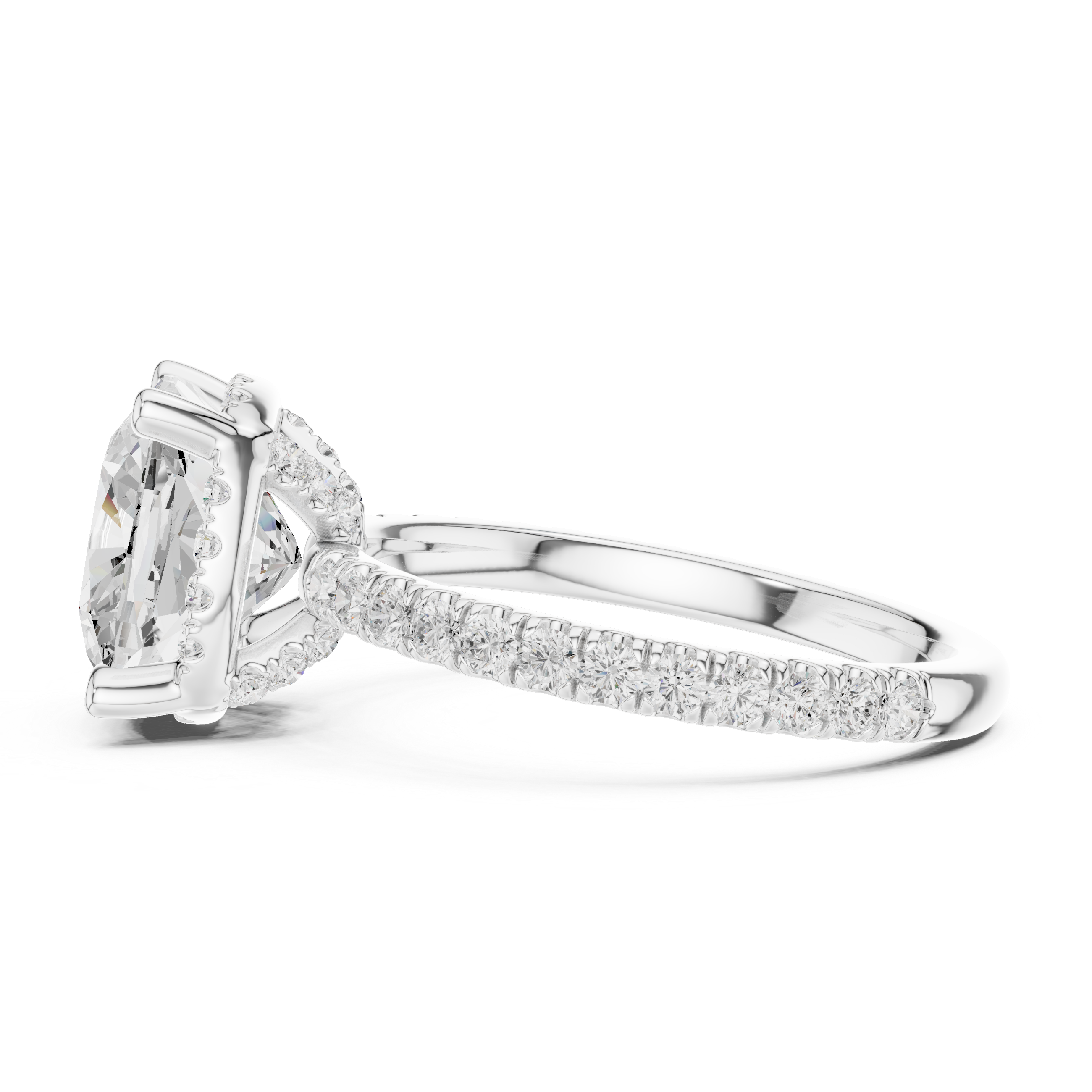 3.50 CT Cushion Cut Hidden Halo Diamond Engagement Ring with Pavé Band