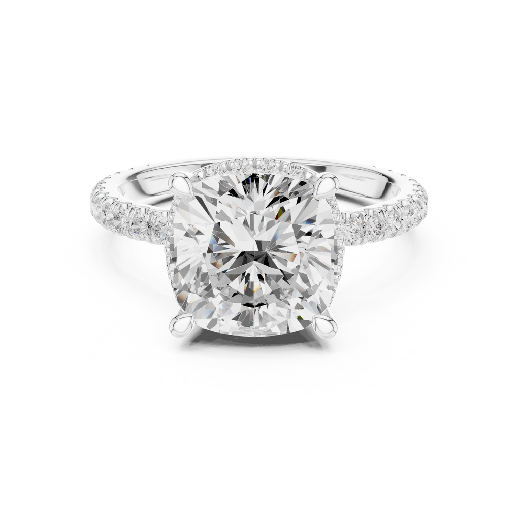 3.50 CT Cushion Cut Hidden Halo Diamond Engagement Ring with Pavé Band