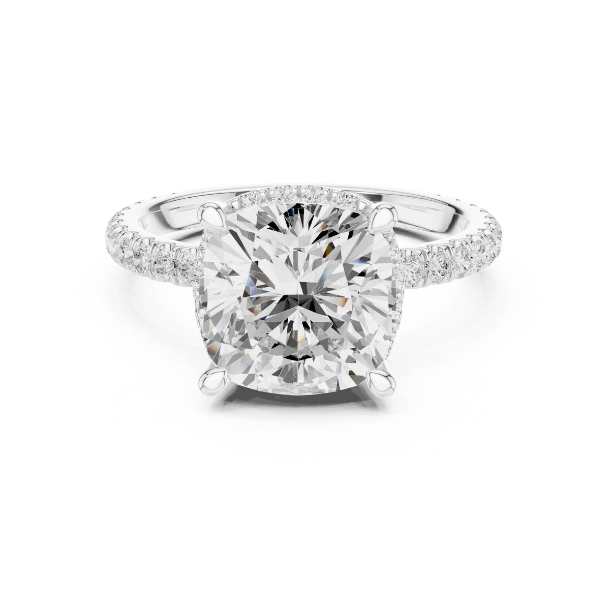 Cushion Cut Hidden Halo Diamond Engagement Ring with Pavé Band — Jewelix Atelier