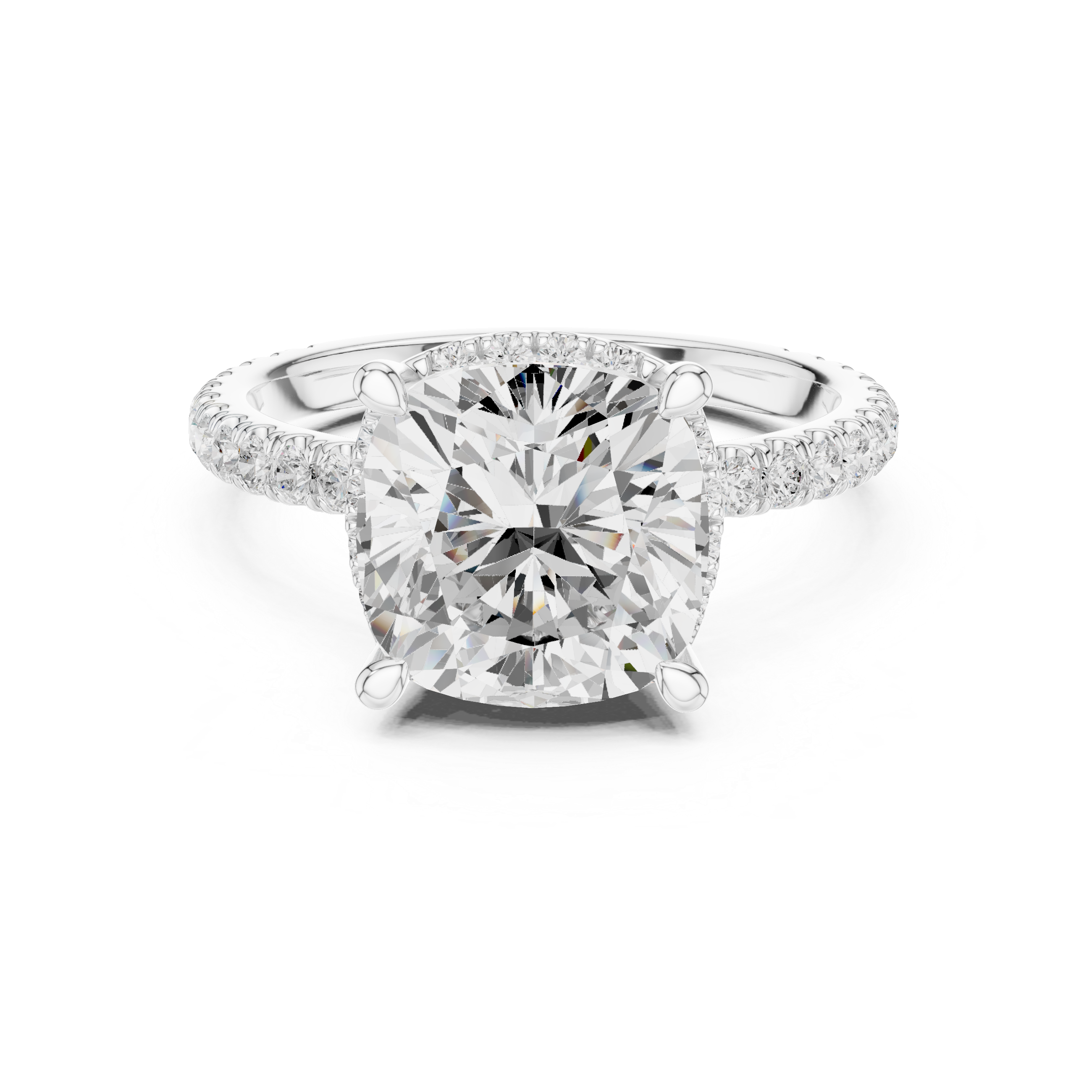 3.50 CT Cushion Cut Hidden Halo Diamond Engagement Ring with Pavé Band