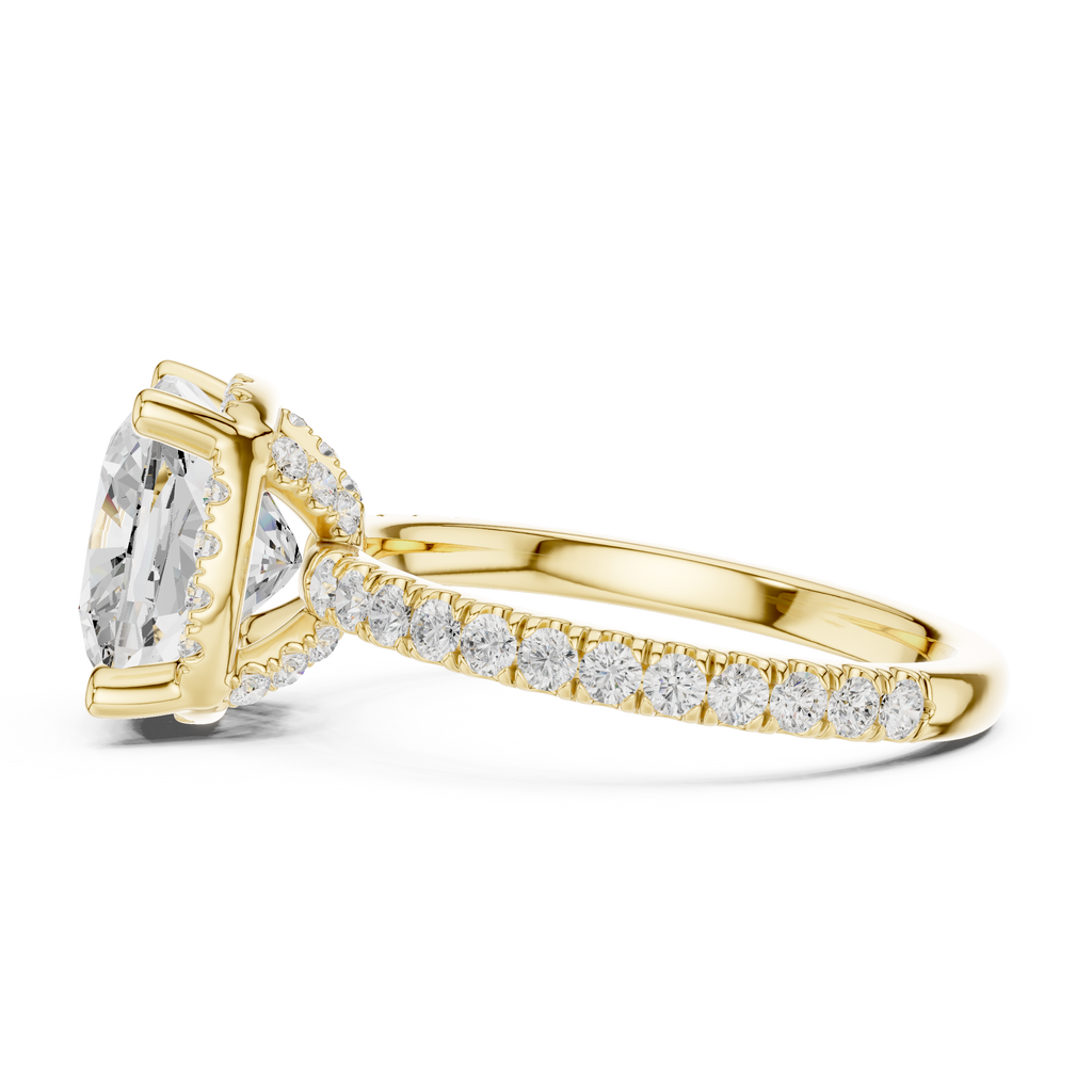 3.50 CT Cushion Cut Hidden Halo Diamond Engagement Ring with Pavé Band
