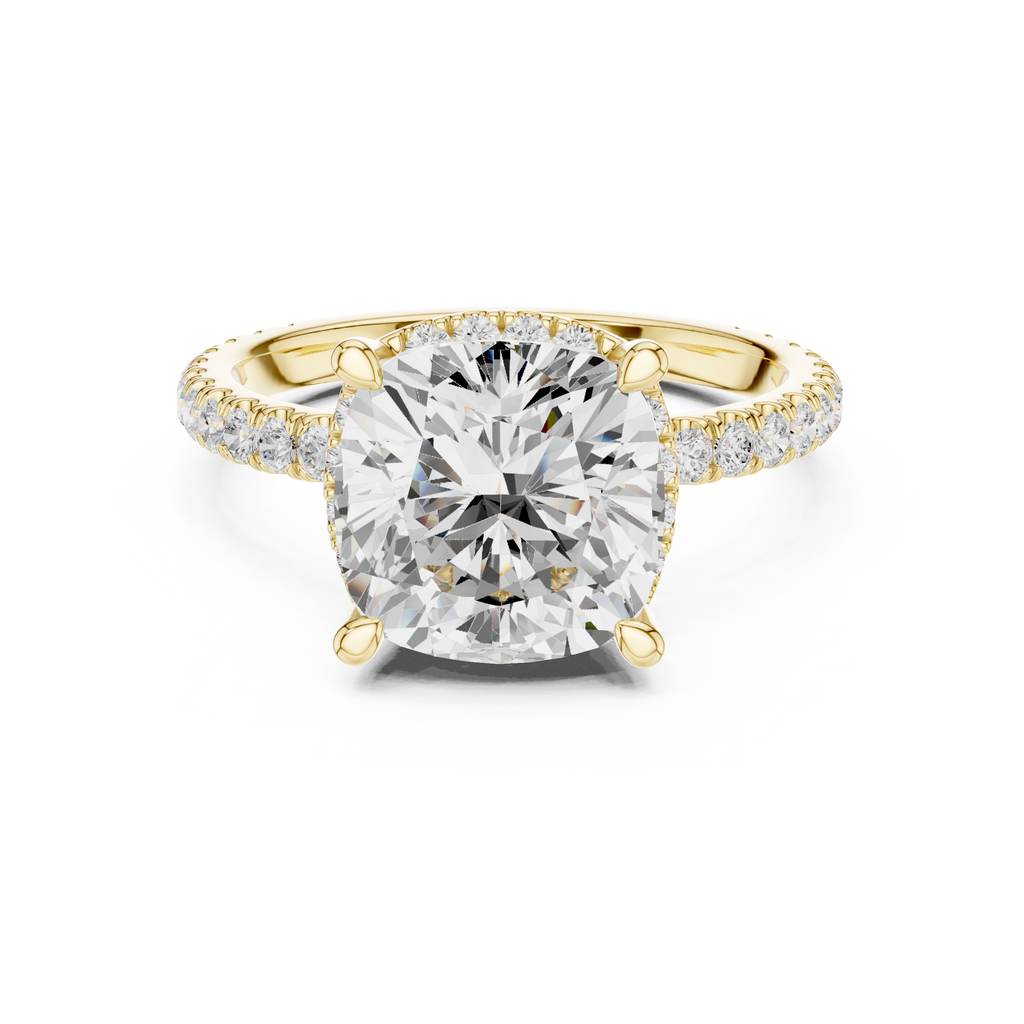 3.50 CT Cushion Cut Hidden Halo Diamond Engagement Ring with Pavé Band