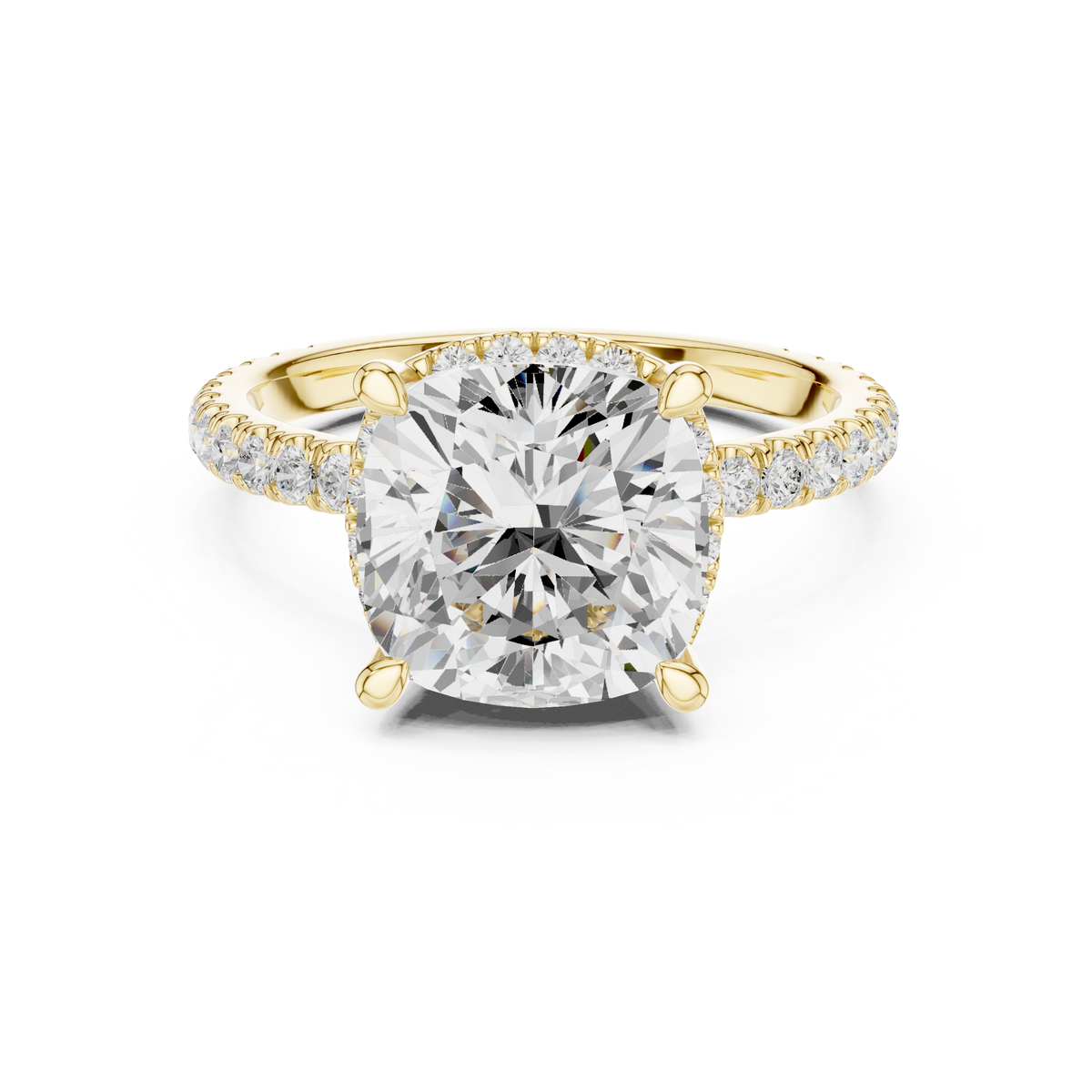Cushion Cut Hidden Halo Diamond Engagement Ring with Pavé Band – view 9 of 12, lab grown diamond band | Jewelix Atelier