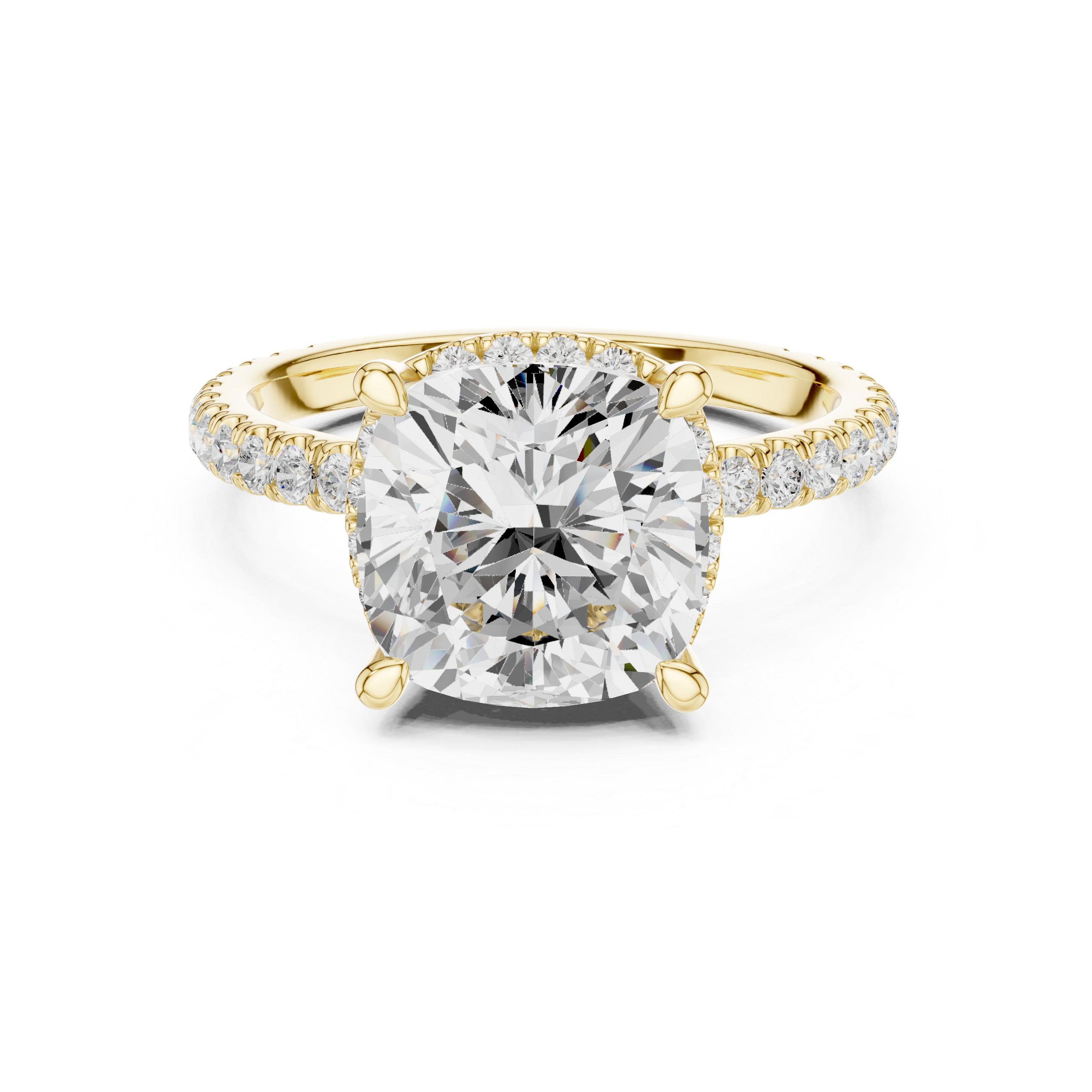 3.50 CT Cushion Cut Hidden Halo Diamond Engagement Ring with Pavé Band