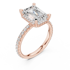 3.50 CT Emerald Cut Hidden Halo Diamond Engagement Ring with Pavé Band