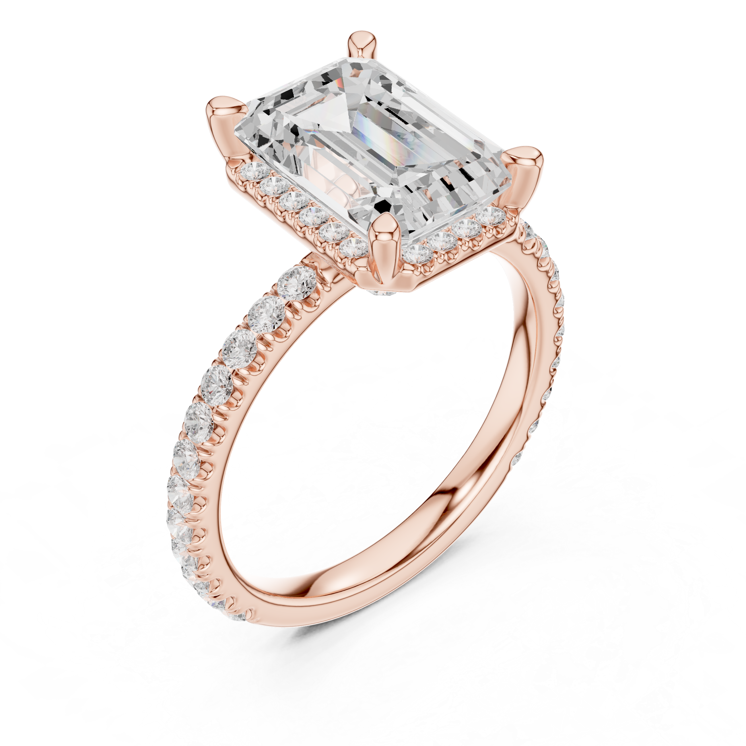 3.50 CT Emerald Cut Hidden Halo Diamond Engagement Ring with Pavé Band