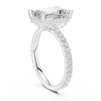 3.50 CT Emerald Cut Hidden Halo Diamond Engagement Ring with Pavé Band