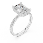 3.50 CT Emerald Cut Hidden Halo Diamond Engagement Ring with Pavé Band