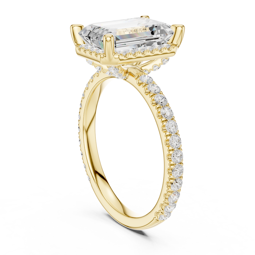 3.50 CT Emerald Cut Hidden Halo Diamond Engagement Ring with Pavé Band