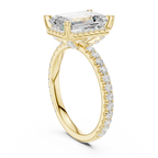 3.50 CT Emerald Cut Hidden Halo Diamond Engagement Ring with Pavé Band