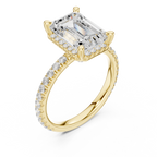 3.50 CT Emerald Cut Hidden Halo Diamond Engagement Ring with Pavé Band