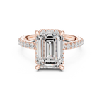 3.50 CT Emerald Cut Hidden Halo Diamond Engagement Ring with Pavé Band