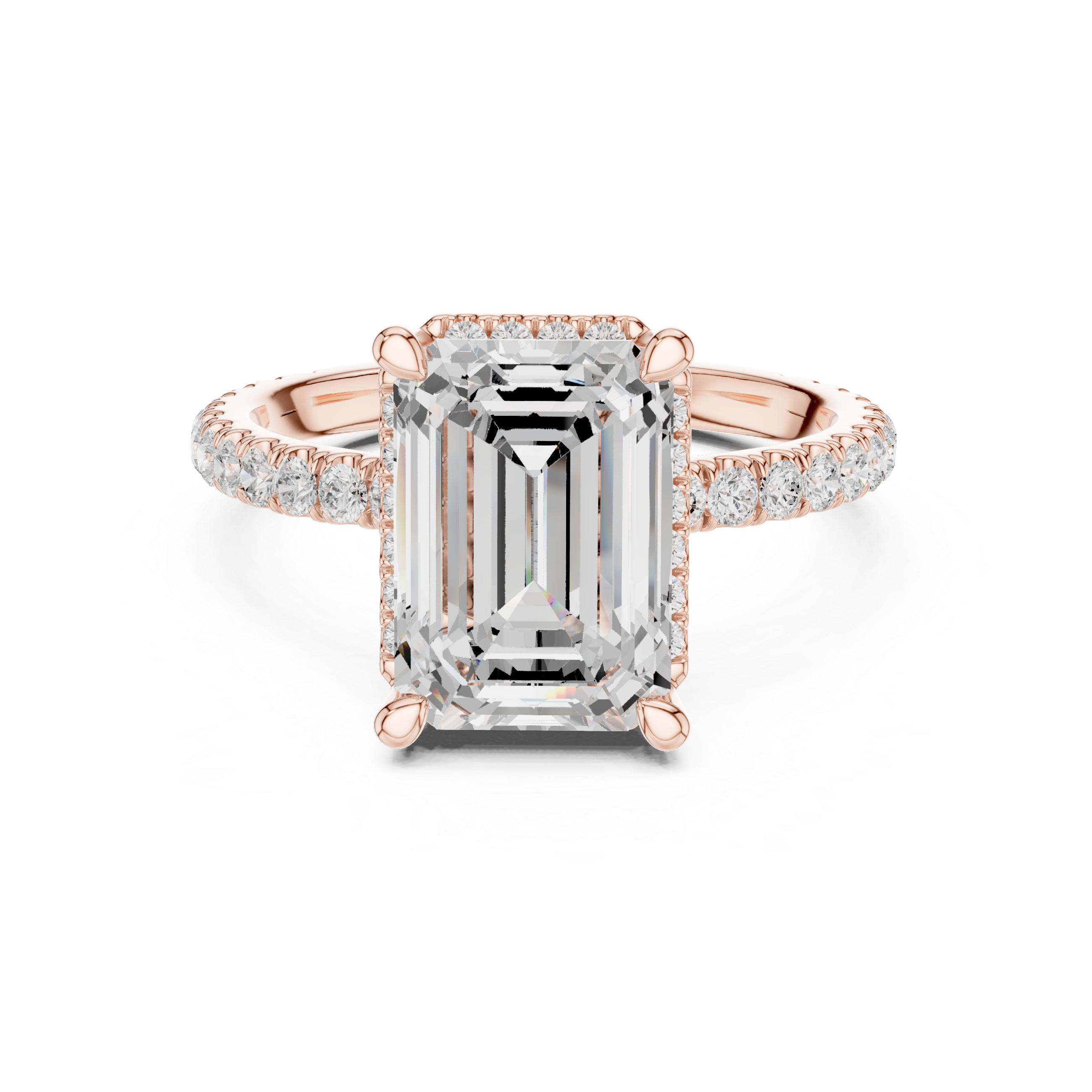 3.50 CT Emerald Cut Hidden Halo Diamond Engagement Ring with Pavé Band