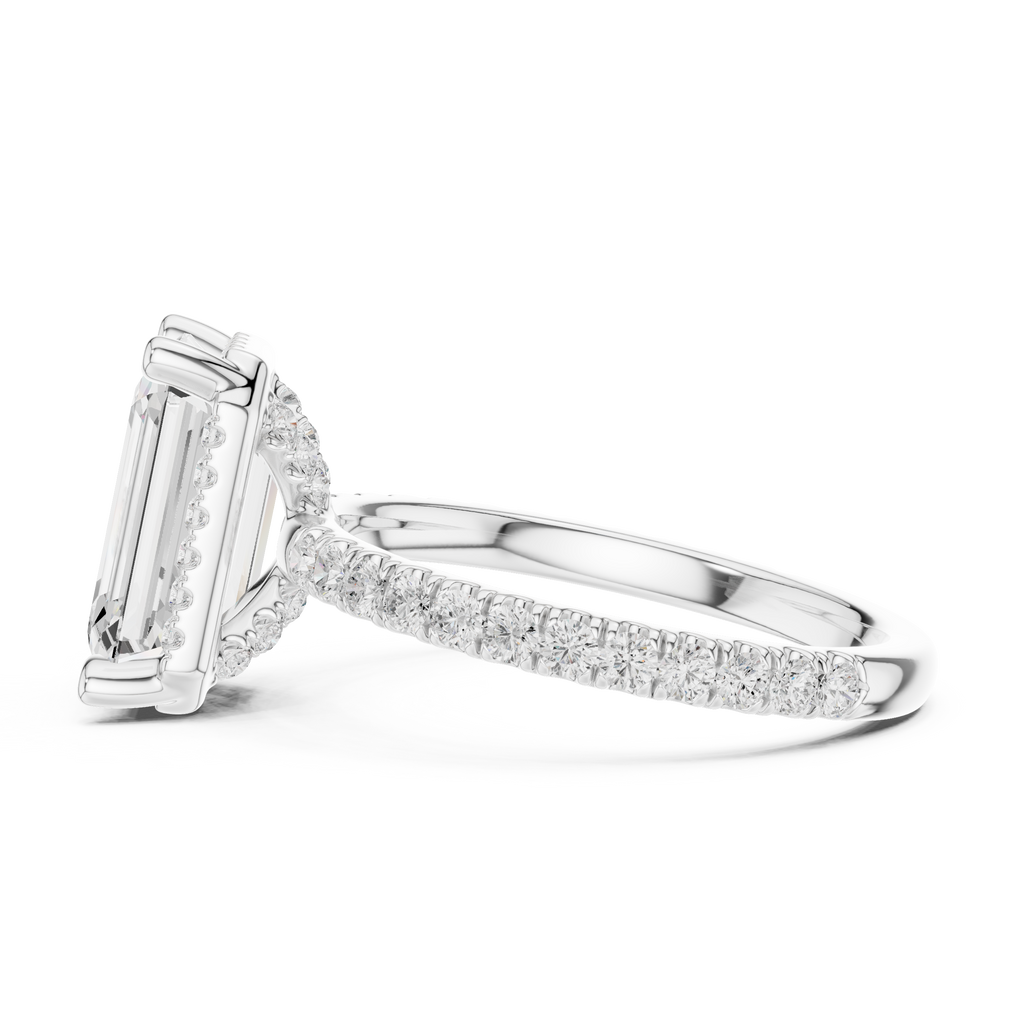 3.50 CT Emerald Cut Hidden Halo Diamond Engagement Ring with Pavé Band