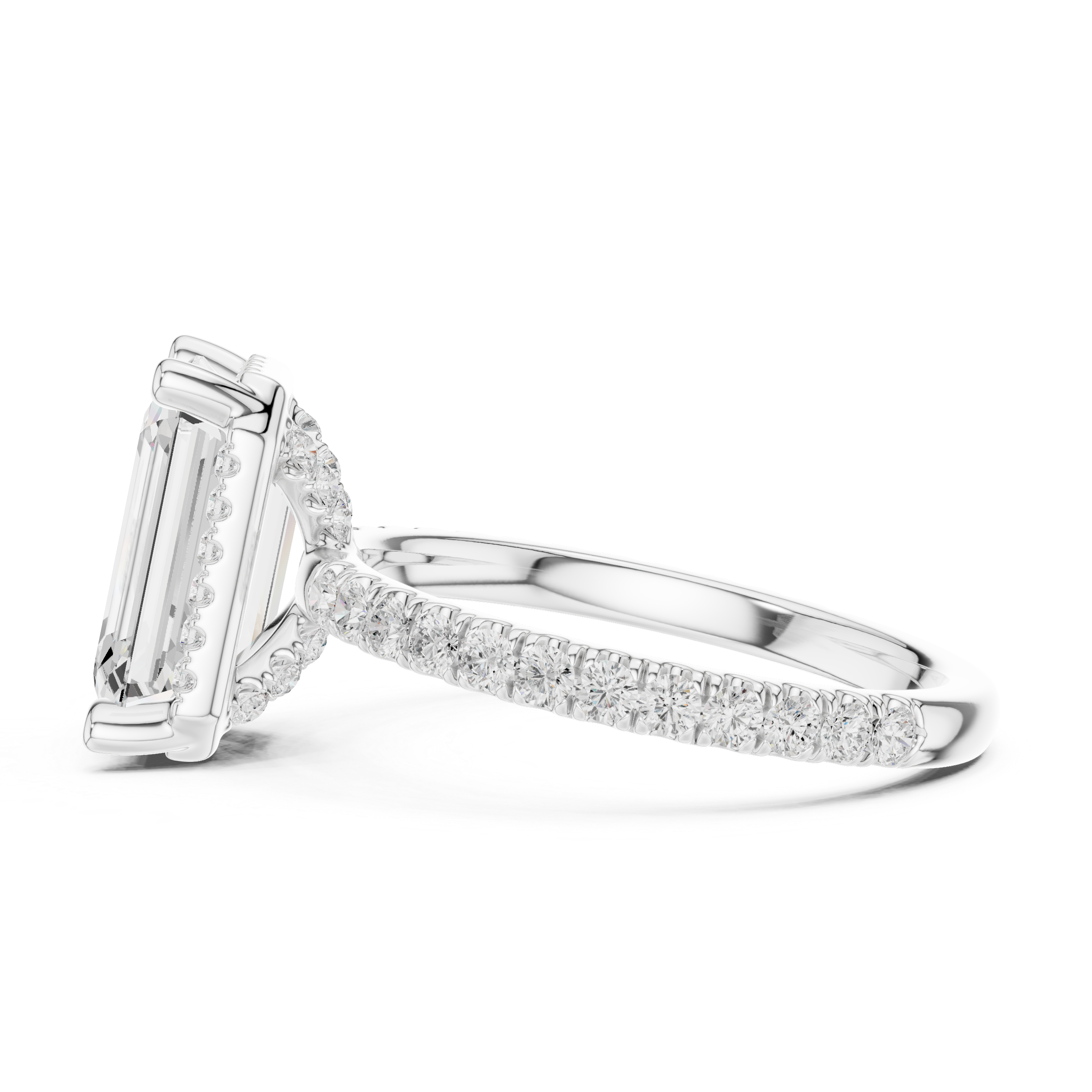 3.50 CT Emerald Cut Hidden Halo Diamond Engagement Ring with Pavé Band