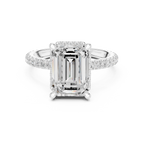 3.50 CT Emerald Cut Hidden Halo Diamond Engagement Ring with Pavé Band