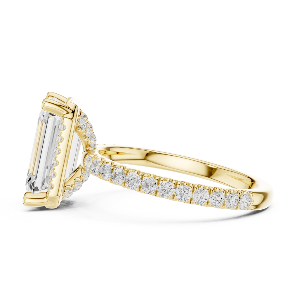 3.50 CT Emerald Cut Hidden Halo Diamond Engagement Ring with Pavé Band