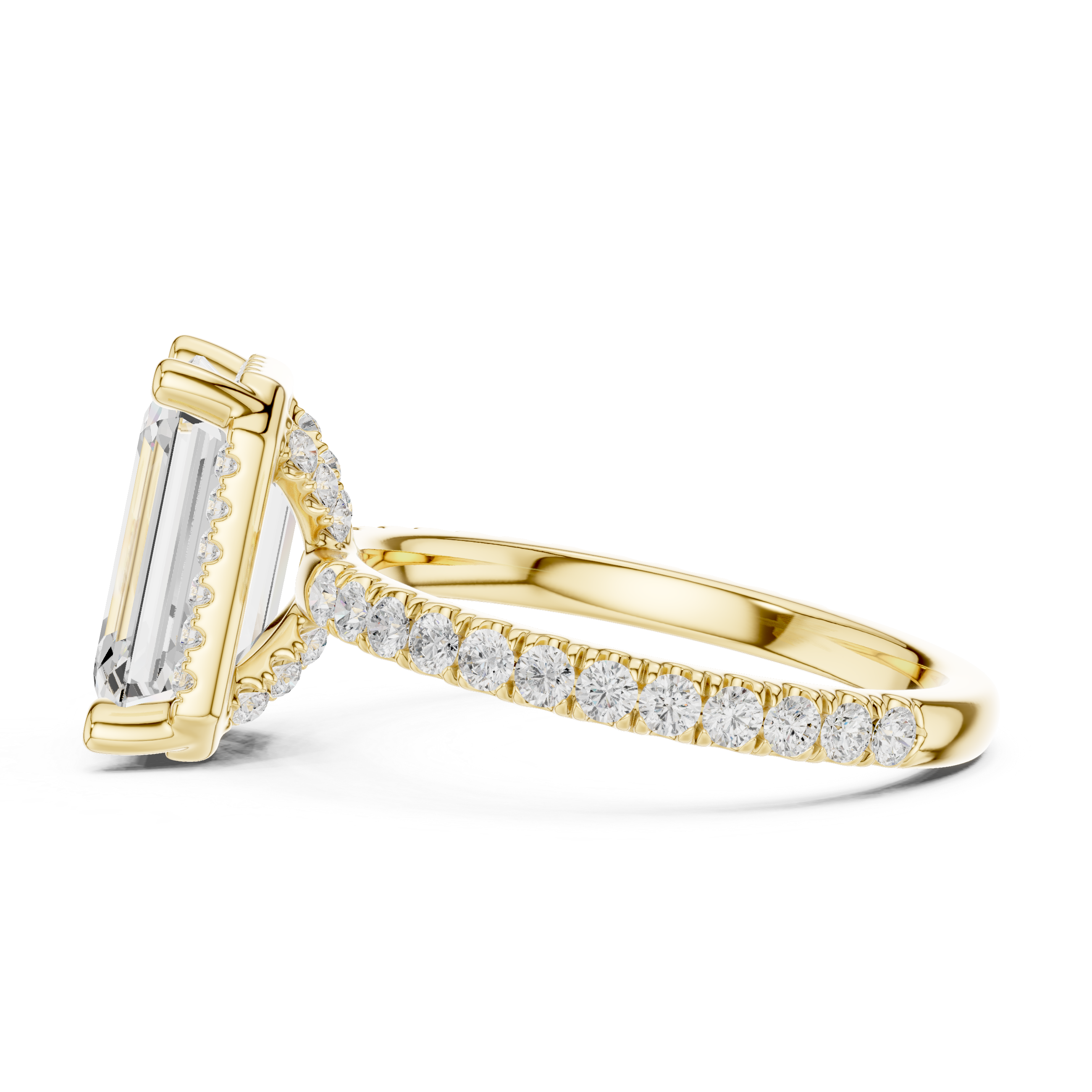 3.50 CT Emerald Cut Hidden Halo Diamond Engagement Ring with Pavé Band