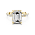3.50 CT Emerald Cut Hidden Halo Diamond Engagement Ring with Pavé Band