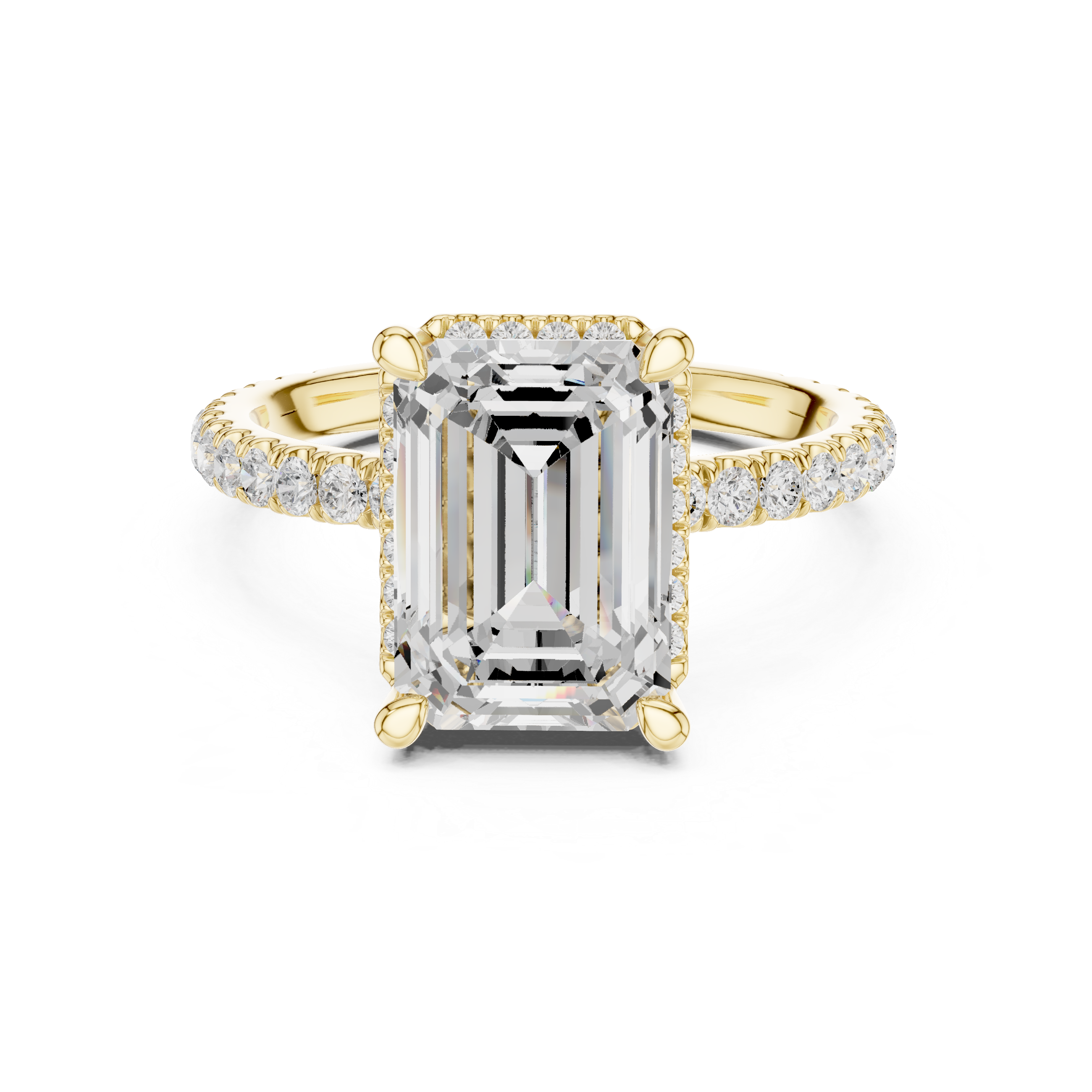 3.50 CT Emerald Cut Hidden Halo Diamond Engagement Ring with Pavé Band