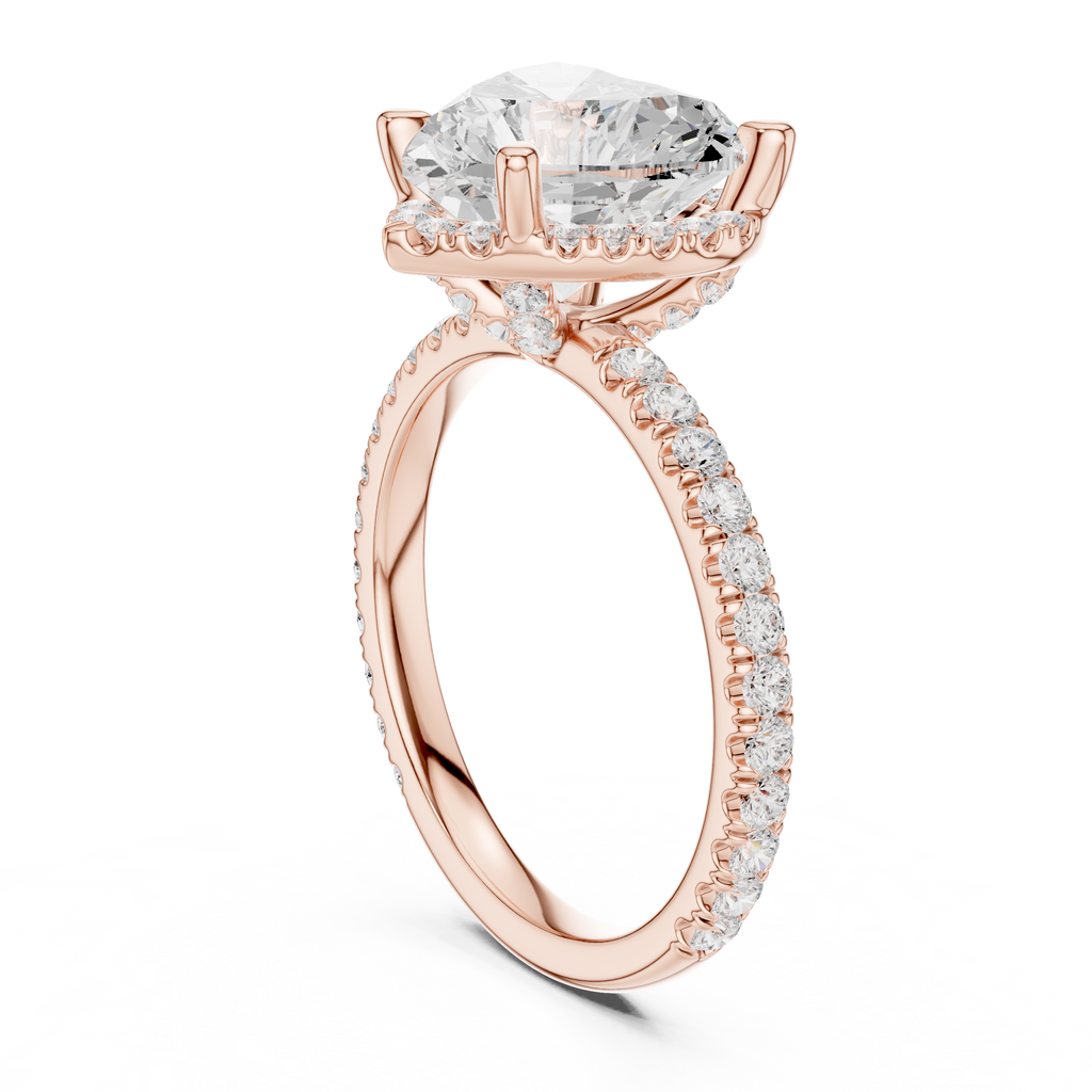 3.50 CT Heart Cut Hidden Halo Diamond Engagement Ring with Pavé Band