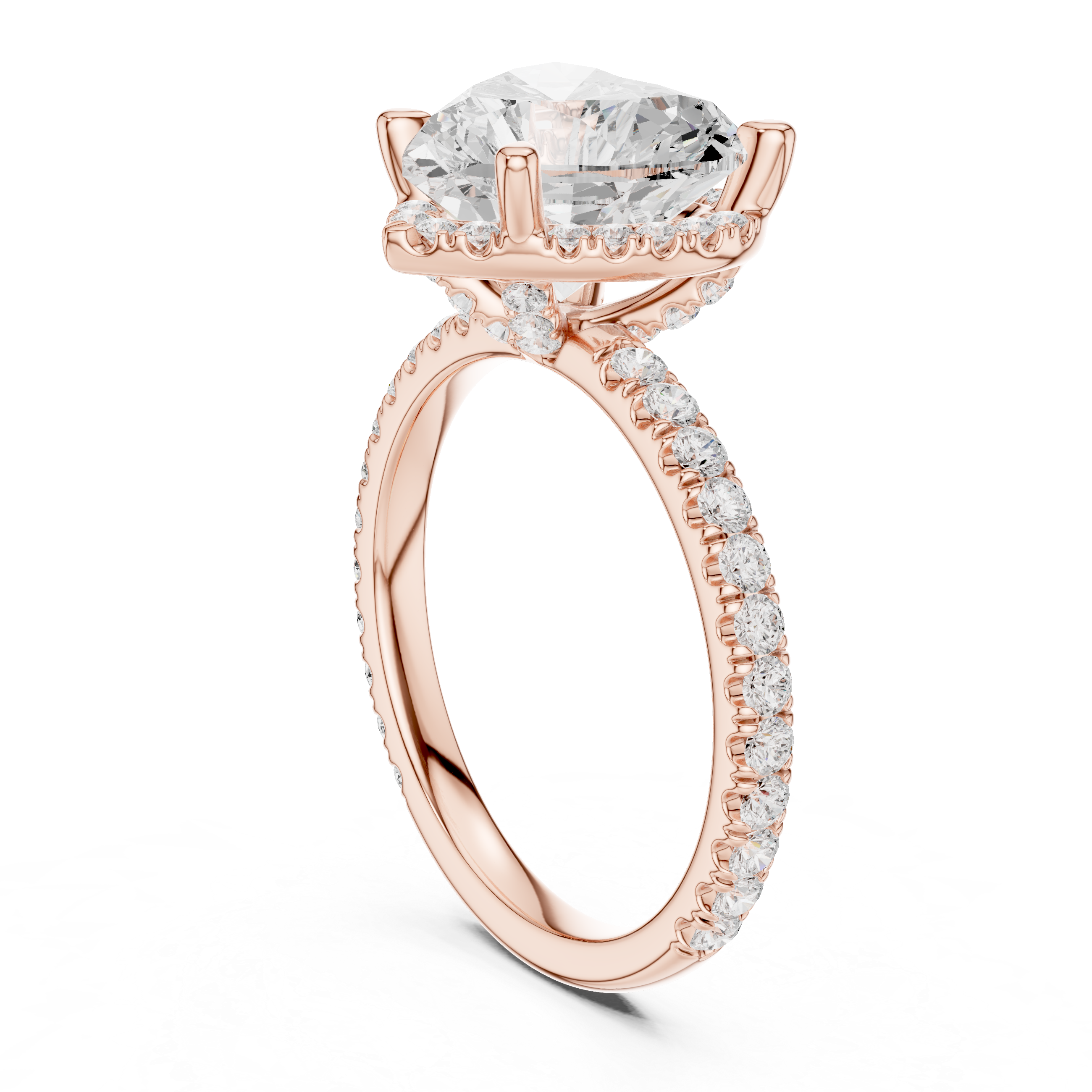 3.50 CT Heart Cut Hidden Halo Diamond Engagement Ring with Pavé Band
