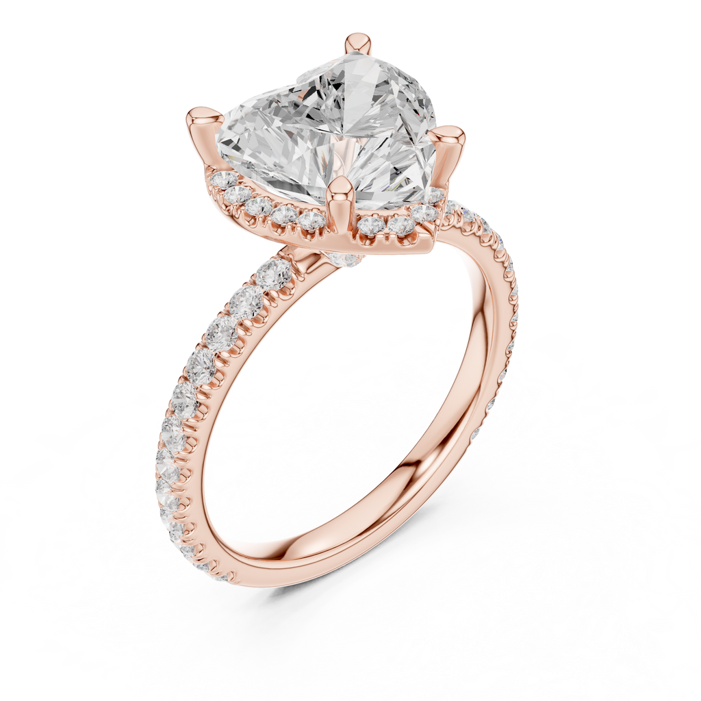 3.50 CT Heart Cut Hidden Halo Diamond Engagement Ring with Pavé Band
