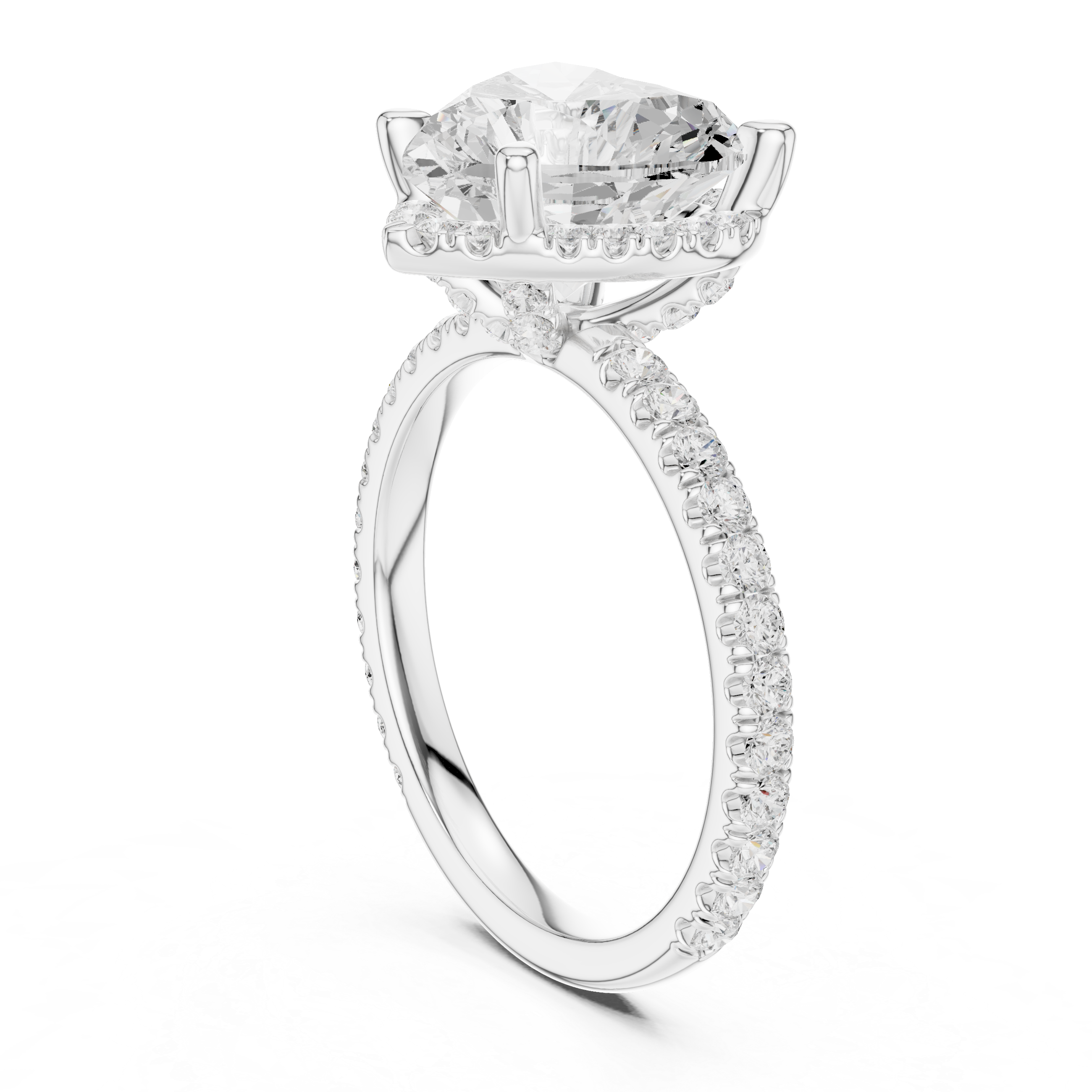 3.50 CT Heart Cut Hidden Halo Diamond Engagement Ring with Pavé Band