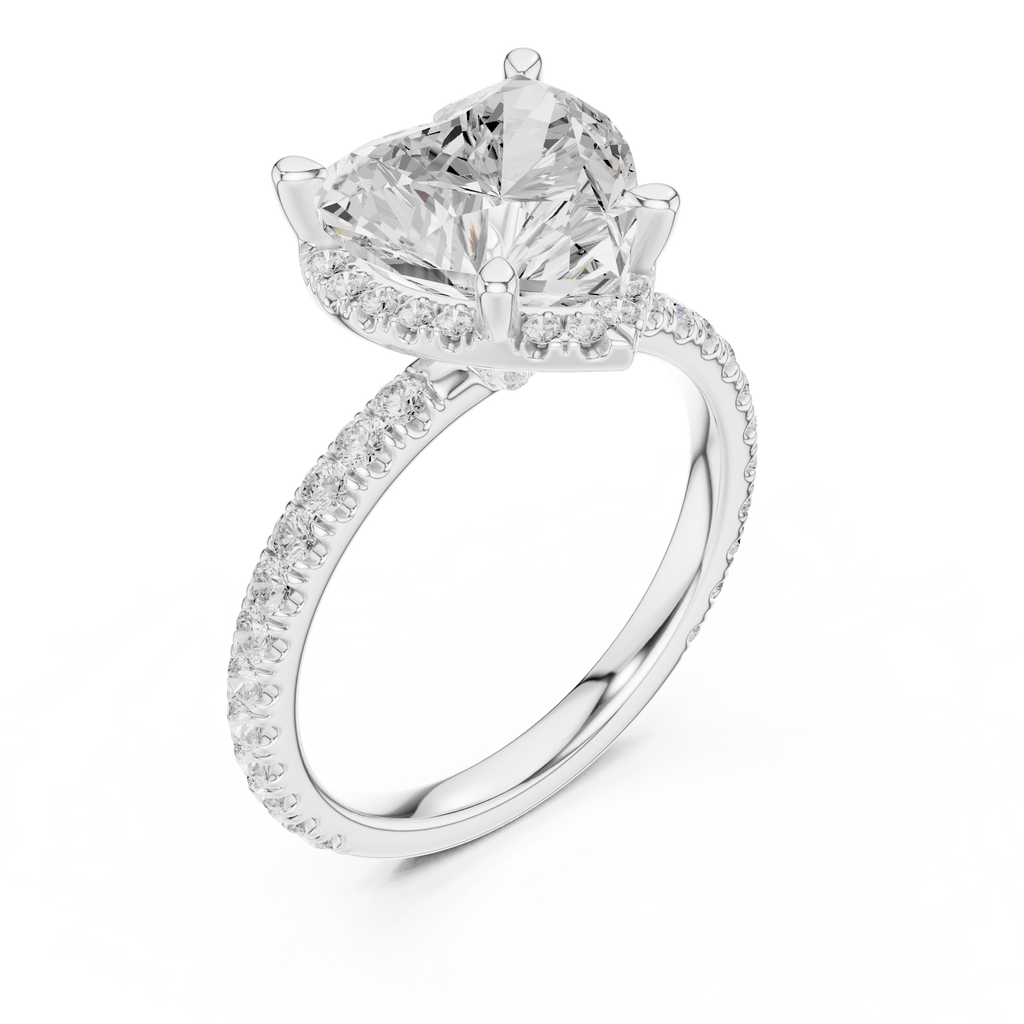 3.50 CT Heart Cut Hidden Halo Diamond Engagement Ring with Pavé Band