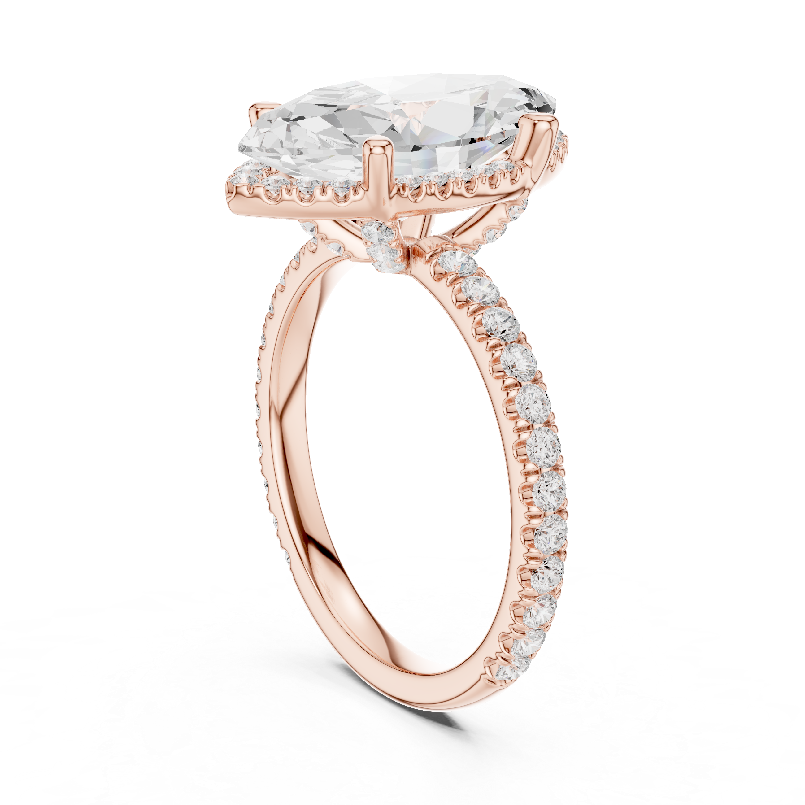 3.50 CT Marquise Cut Hidden Halo Diamond Engagement Ring with Pavé Band
