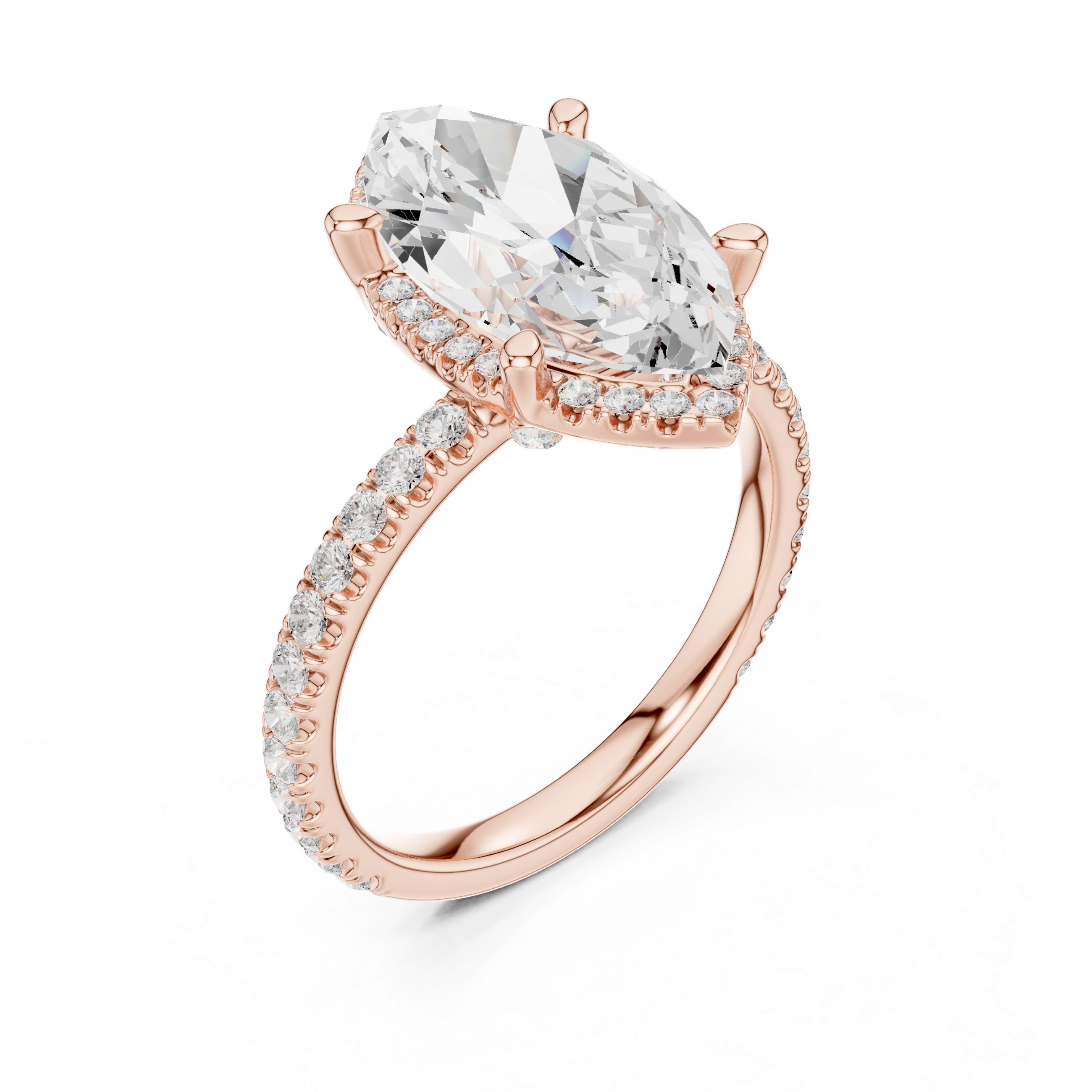 3.50 CT Marquise Cut Hidden Halo Diamond Engagement Ring with Pavé Band