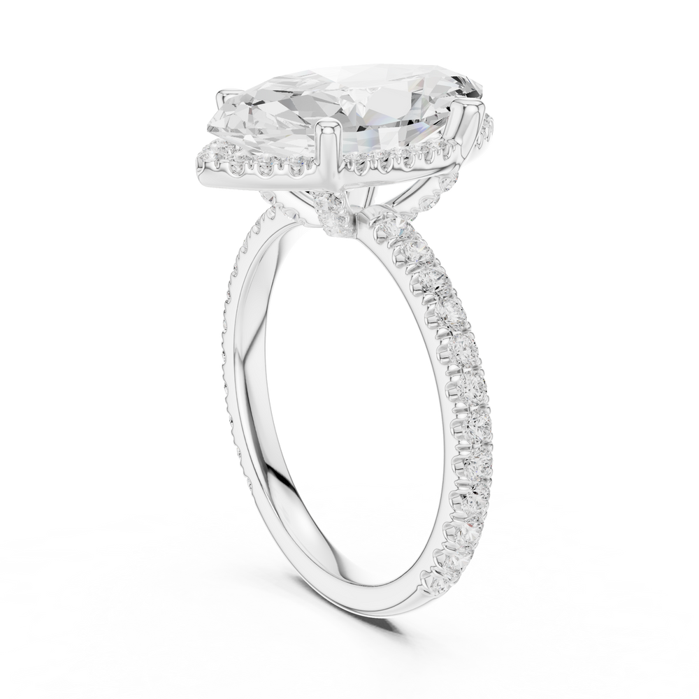 3.50 CT Marquise Cut Hidden Halo Diamond Engagement Ring with Pavé Band